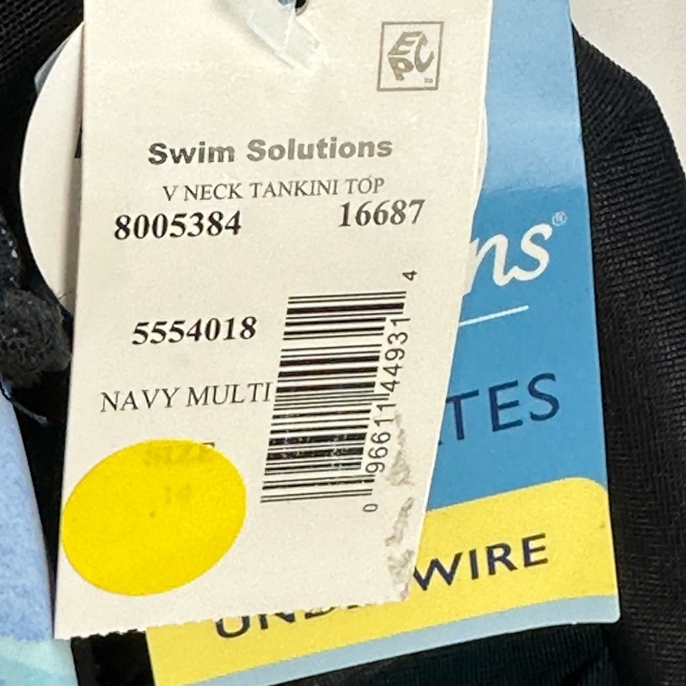 Swim Solutions Separates Floral Print Underwire Tankini Swim Top - Blue -size 14 - Picture 7 of 9